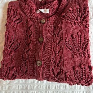 Raspberry Lace & Cable Knit Button-Front Cardigan